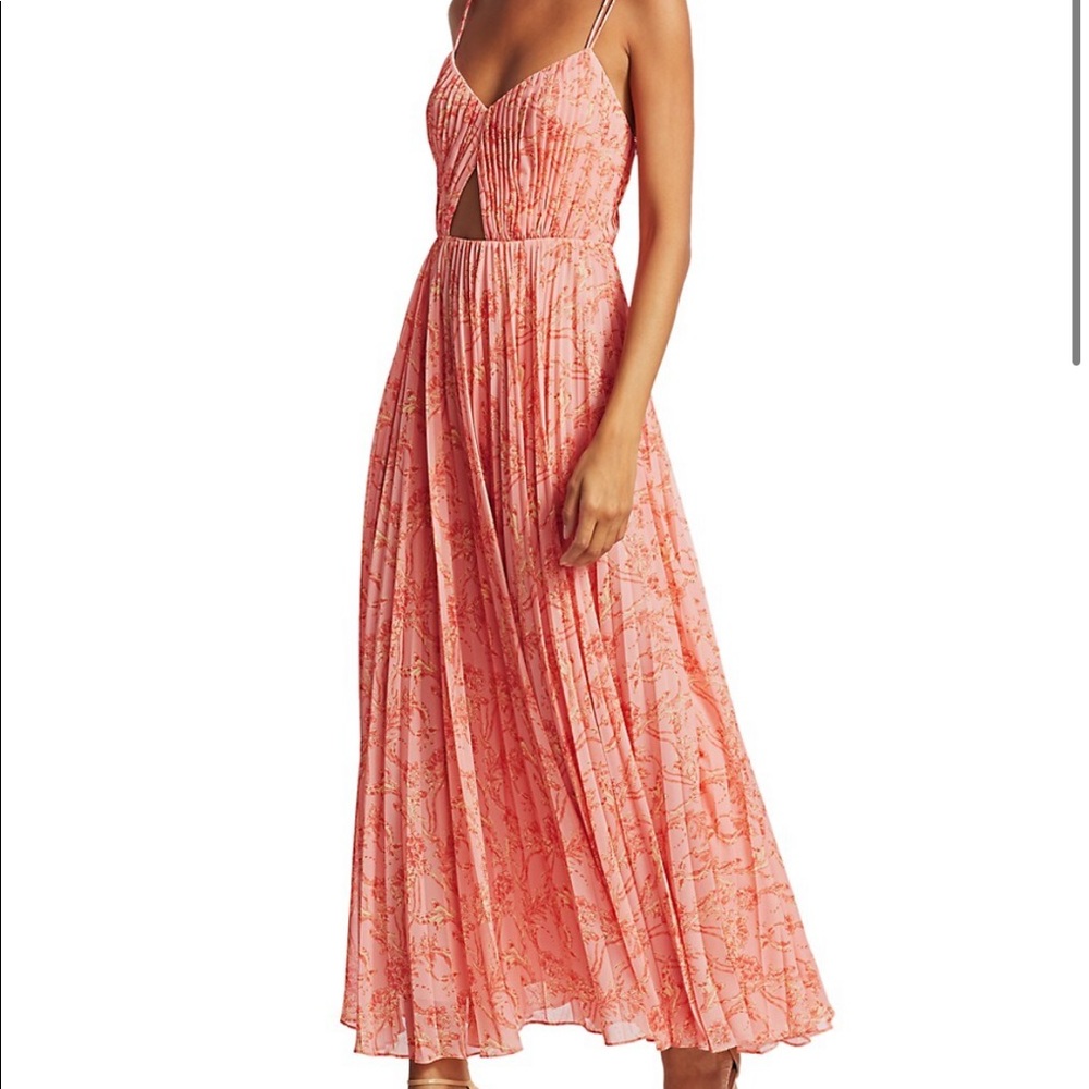 AMUR Lucy Peach Pleated Cutout Strappy Maxi Dress